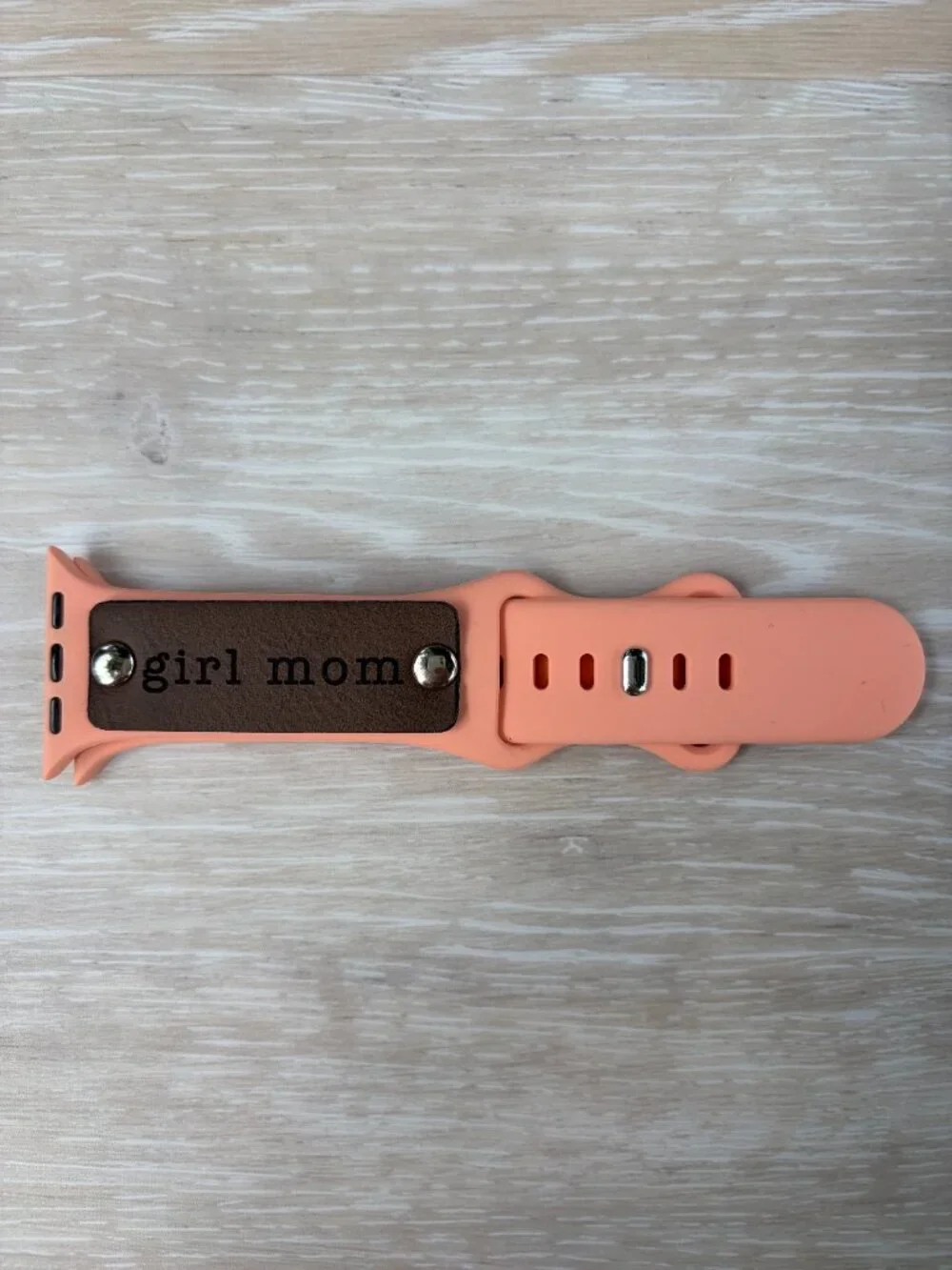 Girl Mom Engraved Silicone Band For Apple Watch 38mm 40mm 41mm 42mm Coral Pink